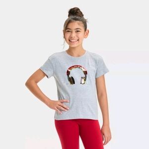 Gray Kids T-Shirt with Sequin Headphones